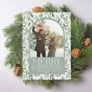 Botanical Arch Photo Frame Merry Christmas Holiday Card