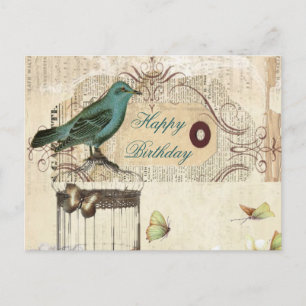 botanical art birdcage modern vintage french bird postcard