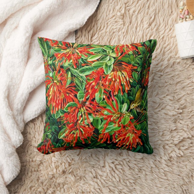 Botanical art: Burning Bush and Emu Wren of Chile Cushion (Blanket)