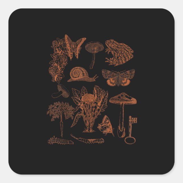 Botanical Art, Frog Fungi Goblincore Aesthetic Cot Square Sticker (Front)