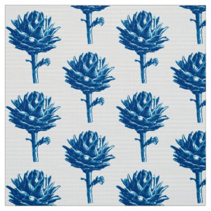 Botanical Artichoke Print, Indigo Blue and White Fabric