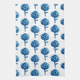 Botanical Artichoke Print, Indigo Blue and White Tea Towel