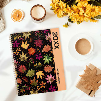 Botanical Autumn Leaves Fall Foliage on Black Planner