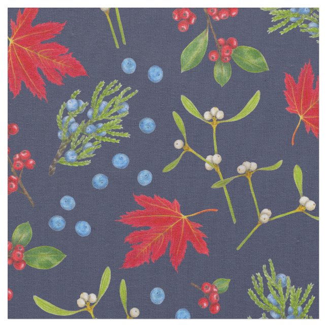 Botanical Autumn Plants Pattern Fabric (Close Up)