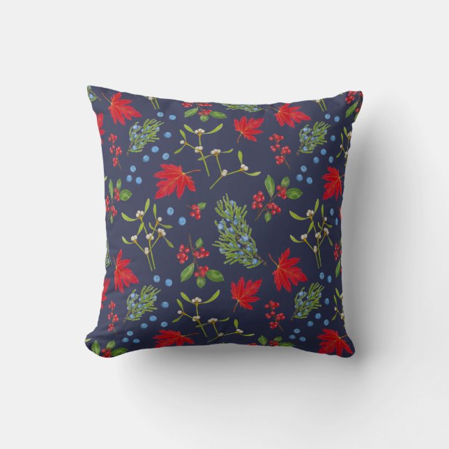 Botanical Autumn Plants Pattern Throw Pillow (Front)