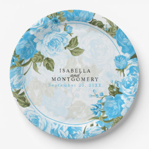 Botanical Baby Blue Floral Design Paper Plate