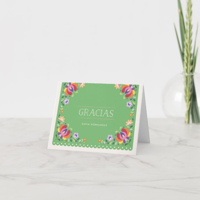 Botanical Banner Gracias Note Card - Verde (Front)