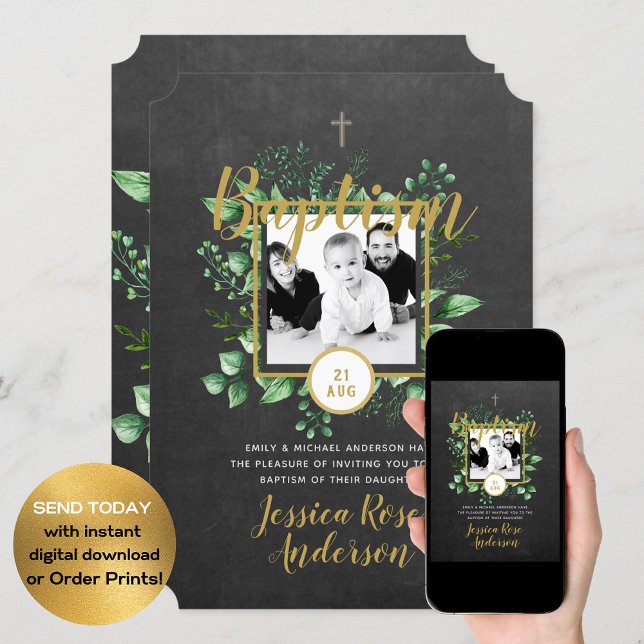 Botanical Baptism PHOTO Invtiations Boy or Girl Invitation (Creator Uploaded)