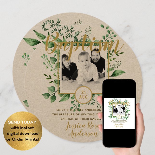 Botanical Baptism PHOTO Invtiations Boy or Girl Invitation (Creator Uploaded)