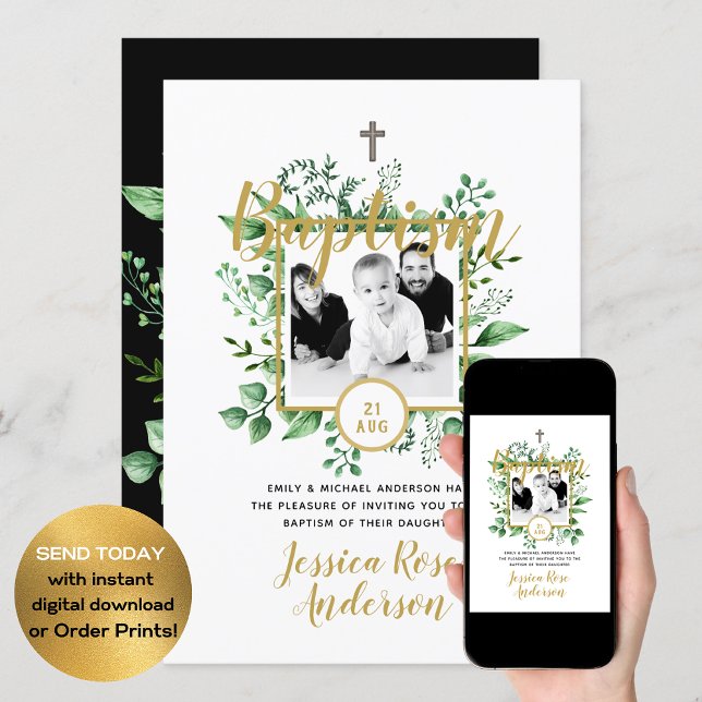 Botanical Baptism PHOTO Invtiations Boy or Girl Invitation (Creator Uploaded)