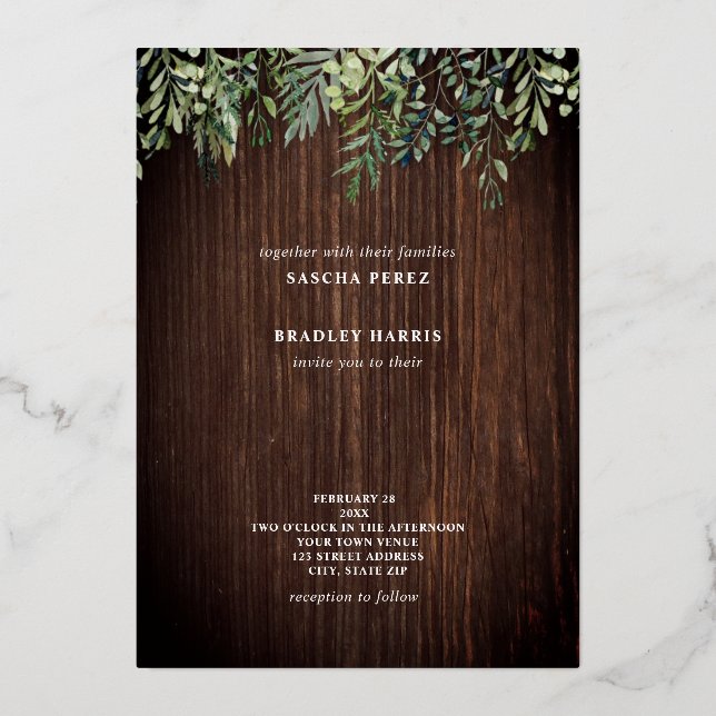 Botanical Barnwood Sparkle String Lights Wedding (Front)