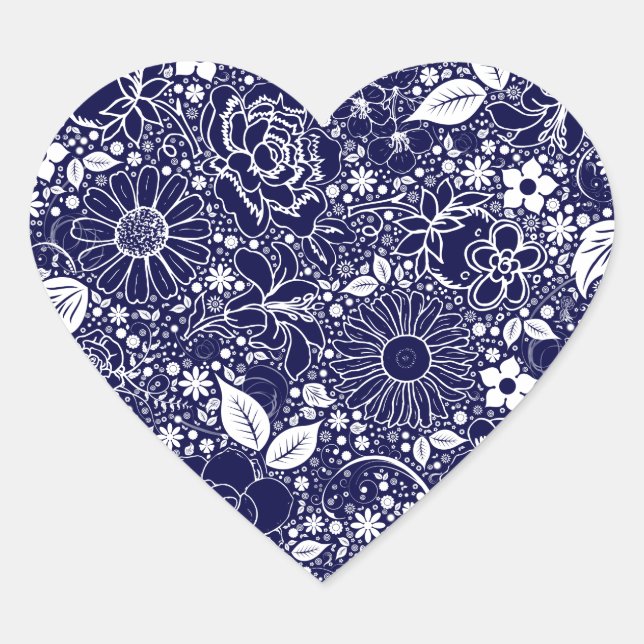 Botanical Beauties Blue HEART STICKER (Front)