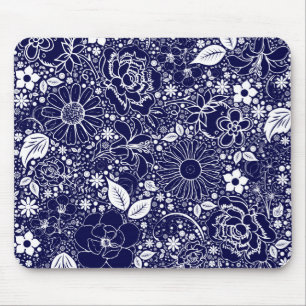 Botanical Beauties Blue Mouse Pad
