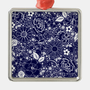 Botanical Beauties Blue Sq Premium Ornament