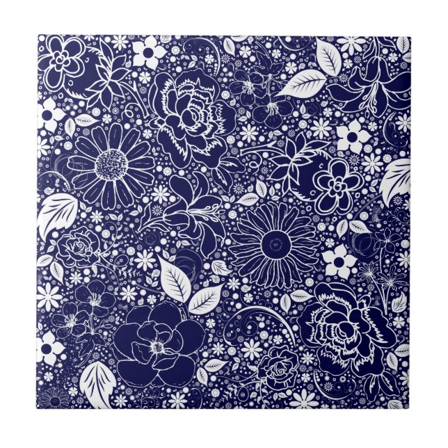 Botanical Beauties Blue Tile (Front)