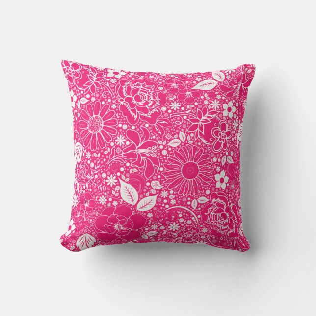 Botanical Beauties Hot Pink THROW PILLOW (Front)