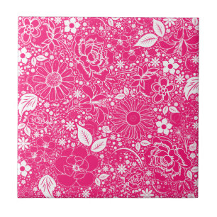 Botanical Beauties HOT PINK Tile