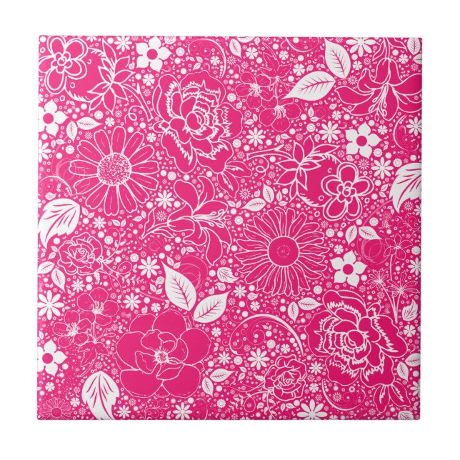 Botanical Beauties HOT PINK Tile (Front)
