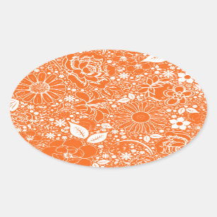Botanical Beauties Orange OVAL STICKERS