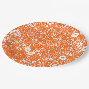 Botanical Beauties Orange-White PAPER PARTY PLATES