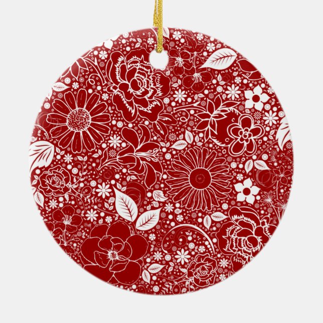 Botanical Beauties Red Ceramic Ornament (Back)