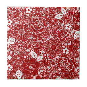 Botanical Beauties Red Ceramic Tile