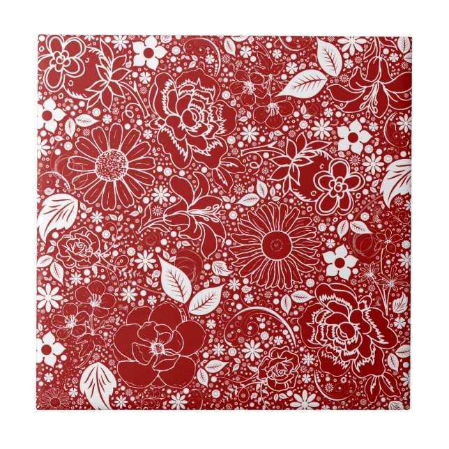 Botanical Beauties Red Ceramic Tile (Front)