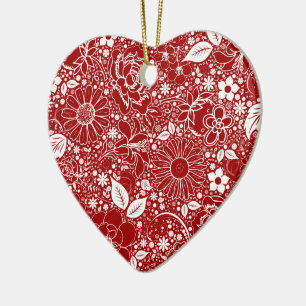 Botanical Beauties Red Heart Shaped Ornament