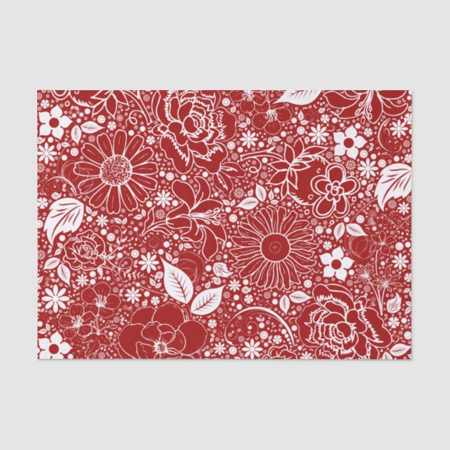 Botanical Beauties-Red-White-TISSUE WRAP PAPER (Front)