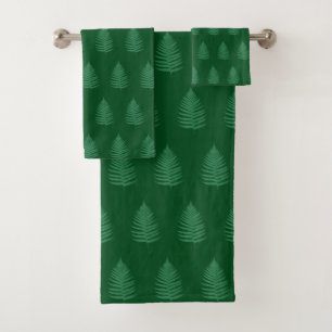 Botanical Beautiful Fern Leaves on Forest Green Bath Towel Set