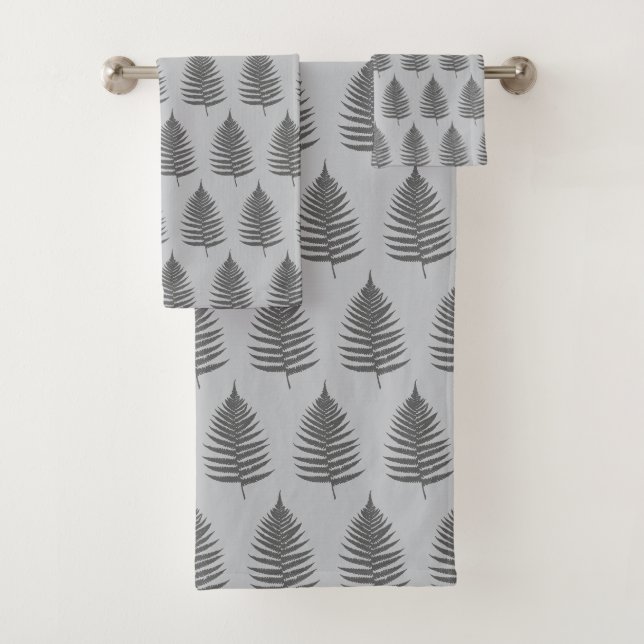 Botanical Beautiful Fern Leaves on Light Gray Bath Towel Set (Insitu)