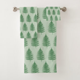 Botanical Beautiful Fern Leaves on Light Green Bath Towel Set