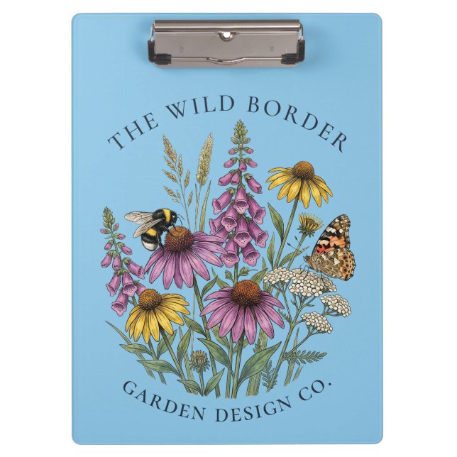 Botanical Bee & Butterfly Blue Clipboard (Front)