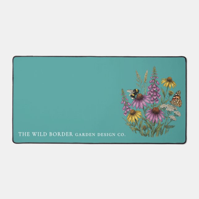 Botanical Bee Butterfly Garden Desk Pad - Teal (Front)