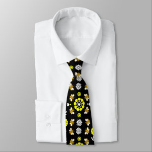 Botanical Bee Flower Pattern Tie