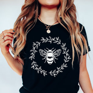 Botanical Bee Wreath; Women’s Nature-Inspired T-Shirt