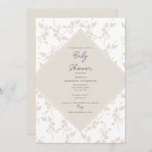 Botanical Beige Decorative Leaf Baby Shower Invitation