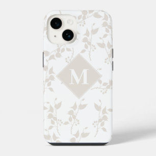 Botanical Beige Decorative Leaf Monogrammed iPhone 14 Case