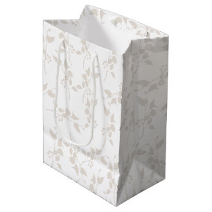 Botanical Beige Decorative Leaf Pattern Medium Gift Bag
