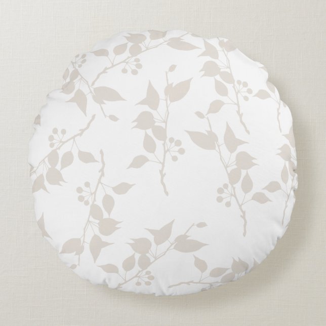 Botanical Beige Decorative Leaf Pattern  Round Cushion (Front)