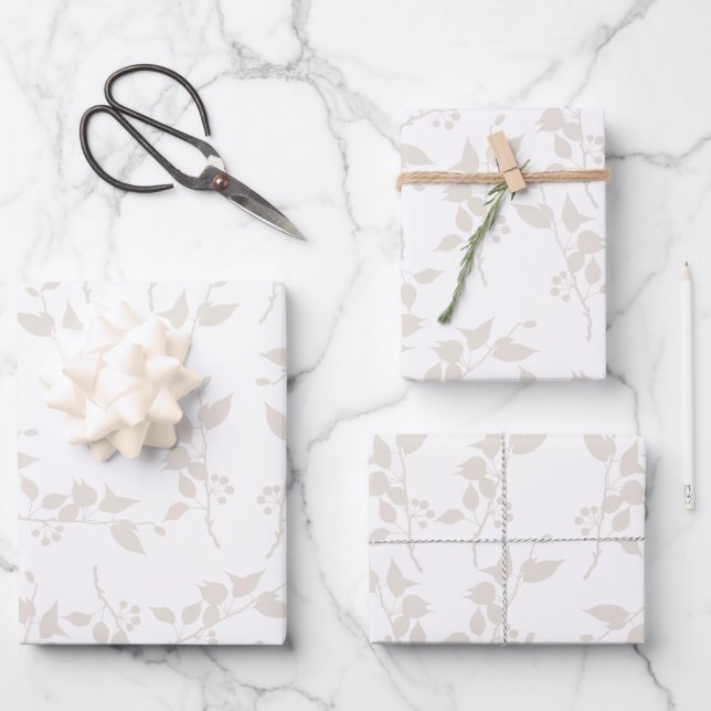 Botanical Beige Decorative Leaf Pattern   Wrapping Paper Sheet (Front)