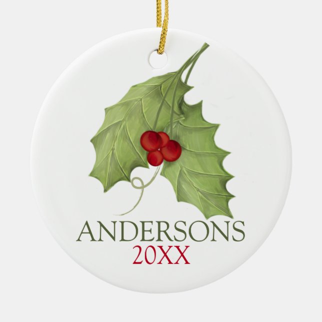 Botanical Berries Rustic Holiday Greenery Family Ceramic Tree Decoration (Front)