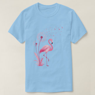 Botanical Bird Art | Pink Flamingo Dandelion Dream T-Shirt