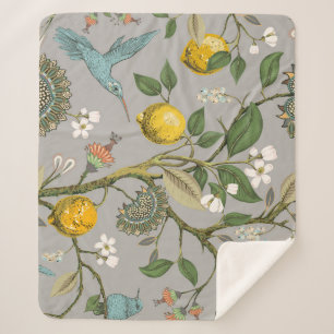Botanical Birds Flowers: Drawn Vintage Wallpaper Sherpa Blanket