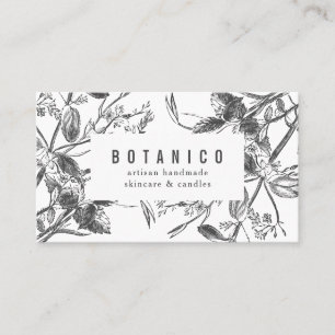 Botanical Black and White Floral Simple Classy Business Card
