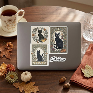 Botanical Black Cat 3 Photos Name Vintage Haloween