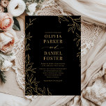 Botanical Black Gold Elegant Wedding Invitation<br><div class="desc">Add modern sophistication to your celebration with this botanical black and gold wedding invitation. Featuring refined gold typography accented by delicate greenery, this design blends timeless luxury with natural romance. The bold black background creates a dramatic, formal look while the botanical details add an organic touch. Perfect for black-tie, evening,...</div>
