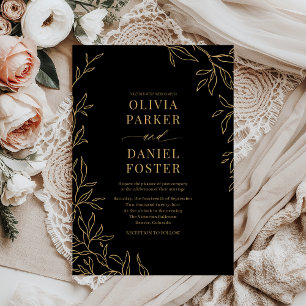 Botanical Black Gold Elegant Wedding Invitation