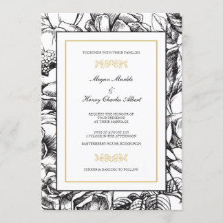 Botanical Black & Gold Floral Wedding Invitation