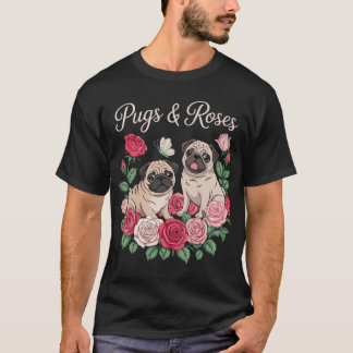 Botanical Black Pug Garden - Floral Dog Owner Pet  T-Shirt